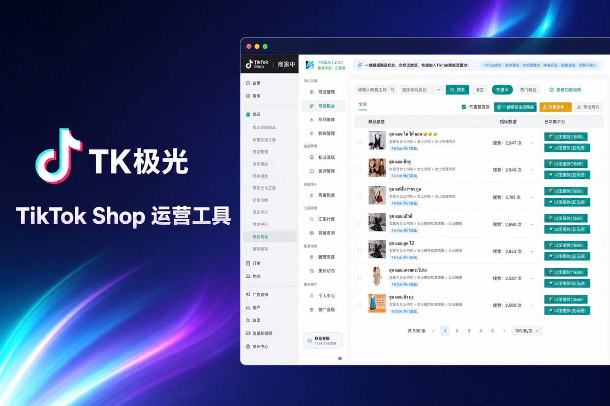 TikTok AI脚本生成器 - TK极光 TikTok Shop 运营工具界面